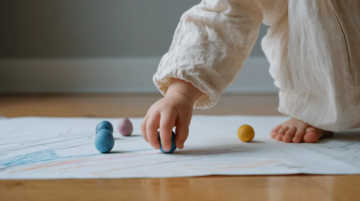 With a big sheet of paper taped to the floor and some thick crayons, they find out that their arm leaves lines of color.