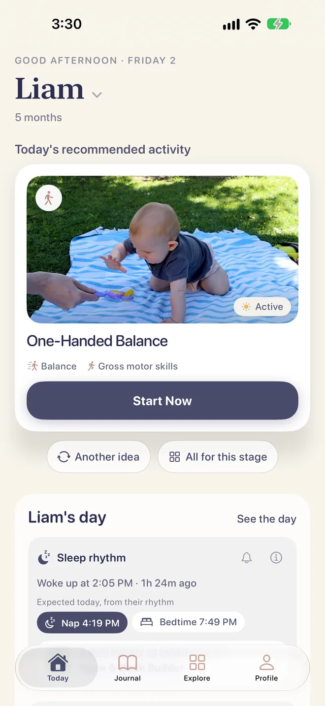 PapaKoala's Today screen with the recommended activity.